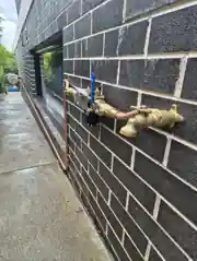Brass outdoor tapware installed on brick wall